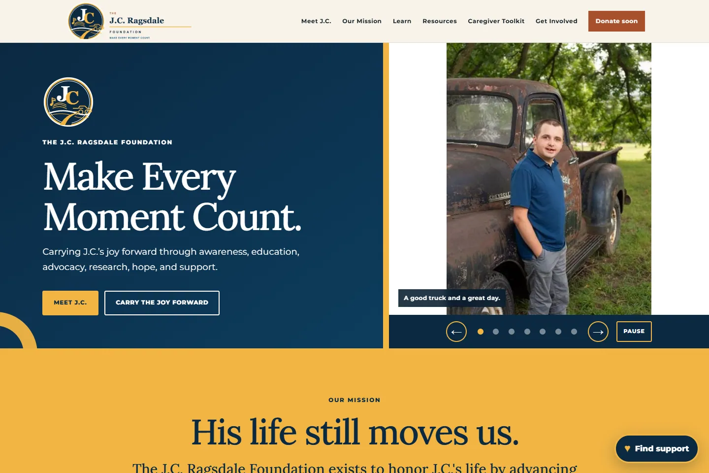 J.C. Ragsdale Foundation website presenting its mission and story