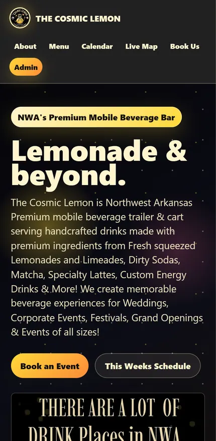 The Cosmic Lemon website on a mobile screen