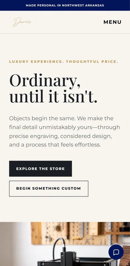 Davies Design Co. website on a mobile screen