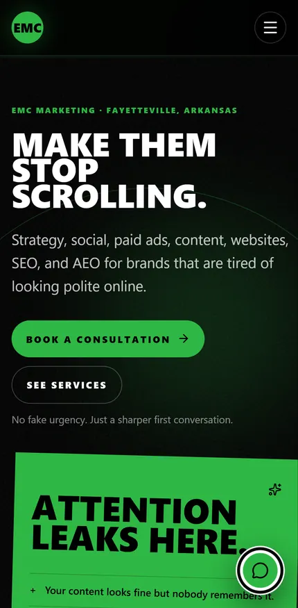 EMC Marketing website on a mobile screen