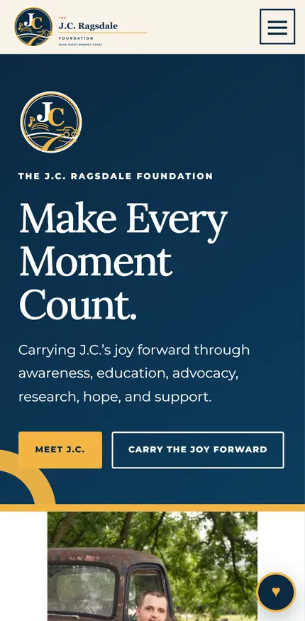 The J.C. Ragsdale Foundation website on a mobile screen