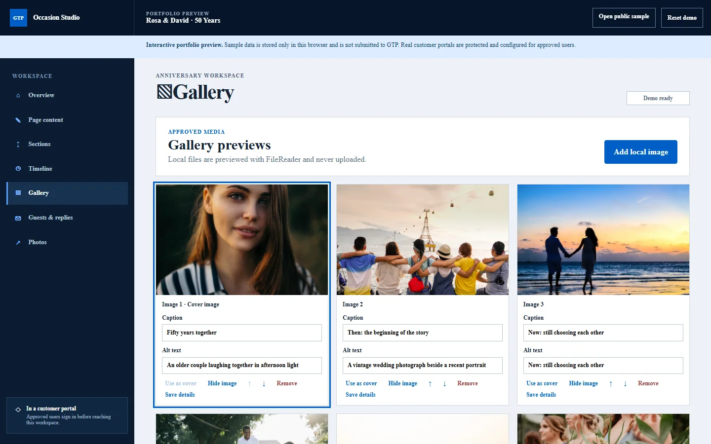 Anniversaries client portal gallery preview