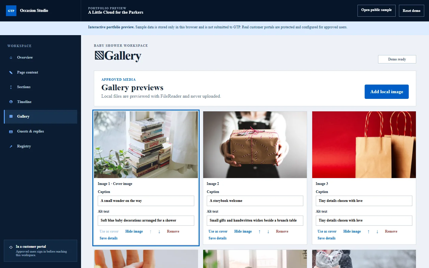 Baby Showers client portal gallery preview
