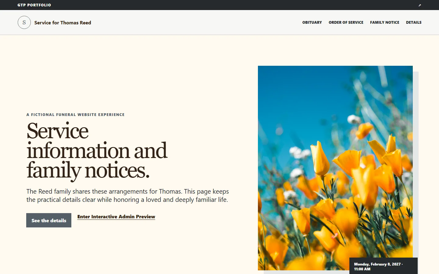 Funerals desktop guest experience preview