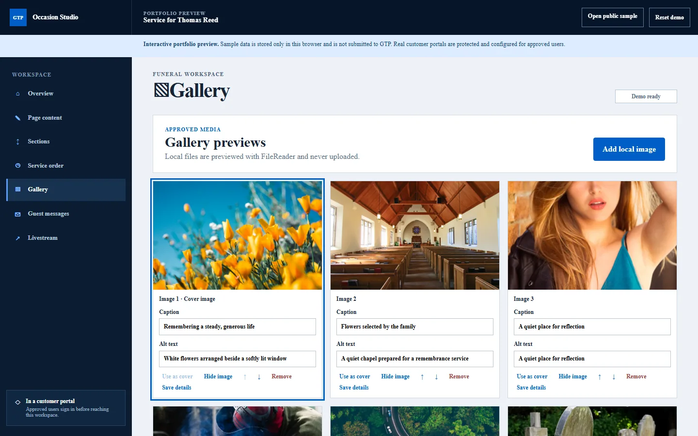 Funerals client portal gallery preview