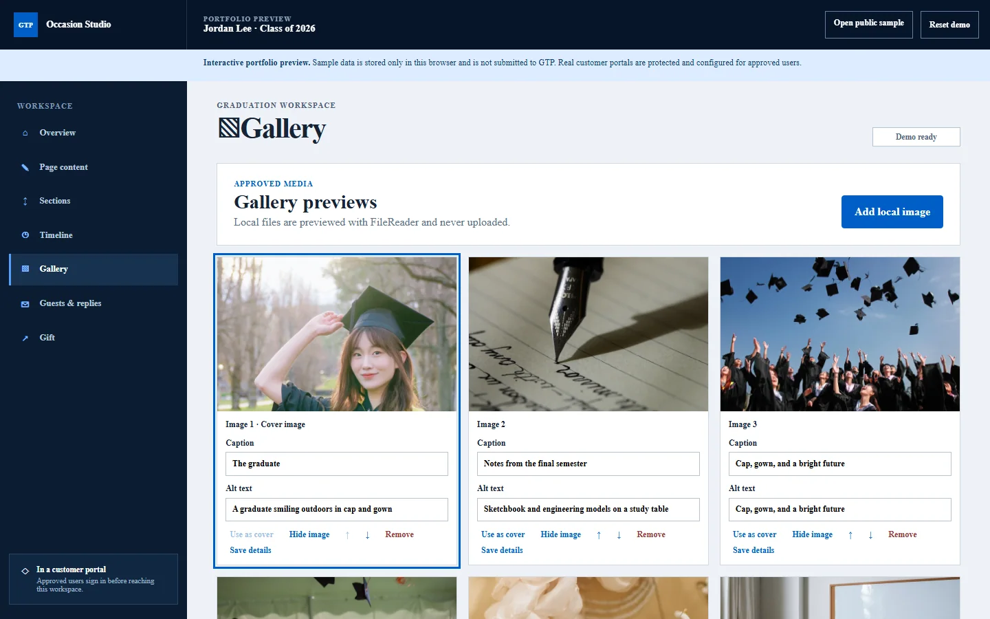 Graduations client portal gallery preview
