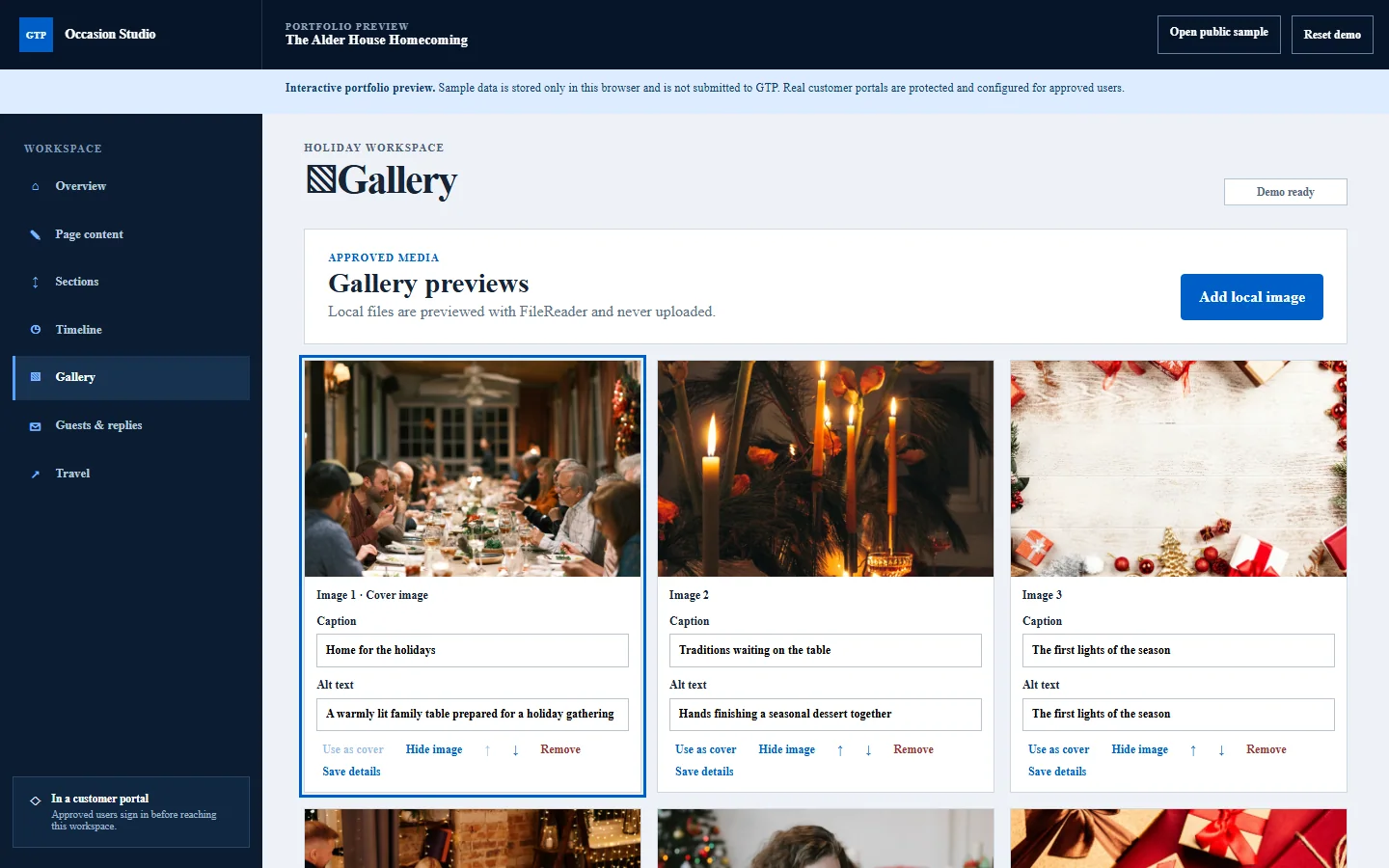 Holidays client portal gallery preview