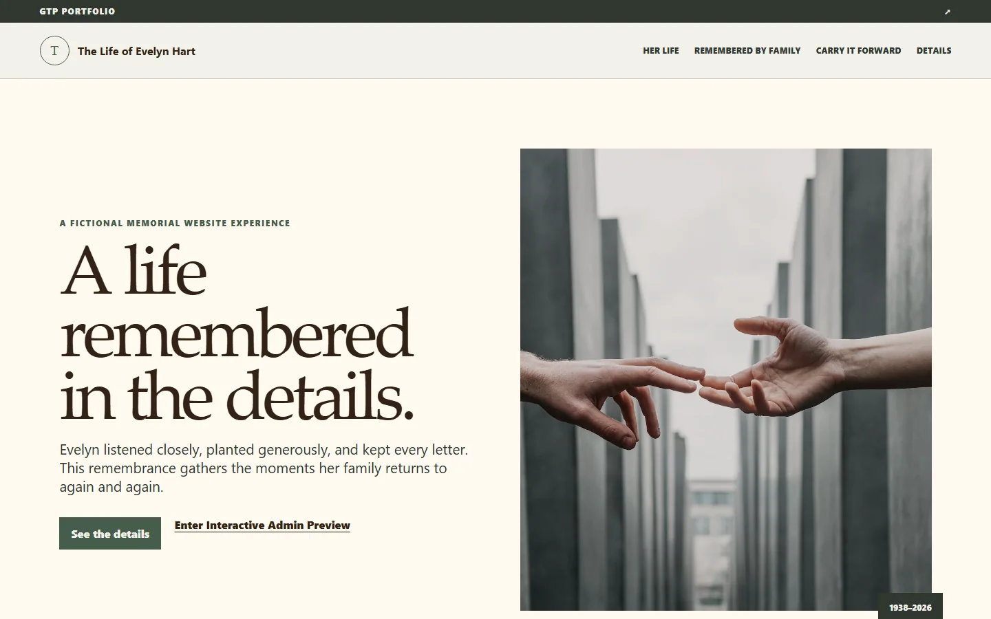 Memorials desktop guest experience preview