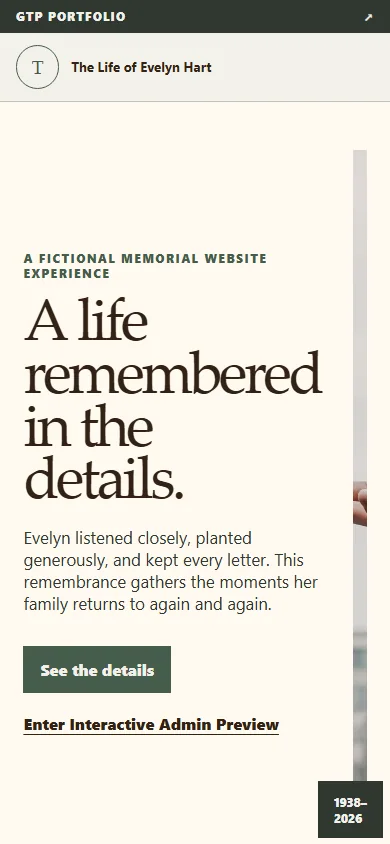 Memorials mobile guest experience preview