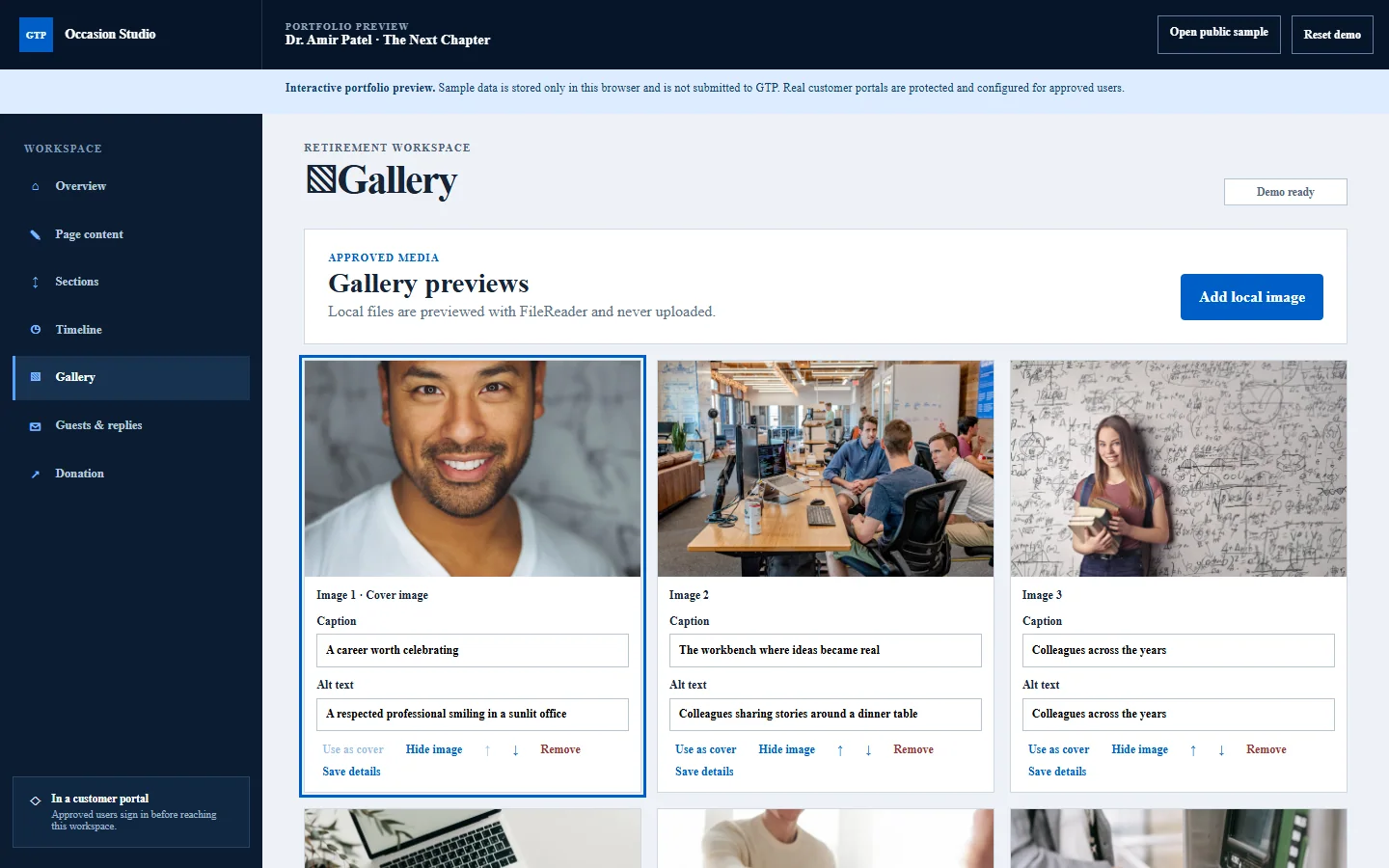 Retirements client portal gallery preview