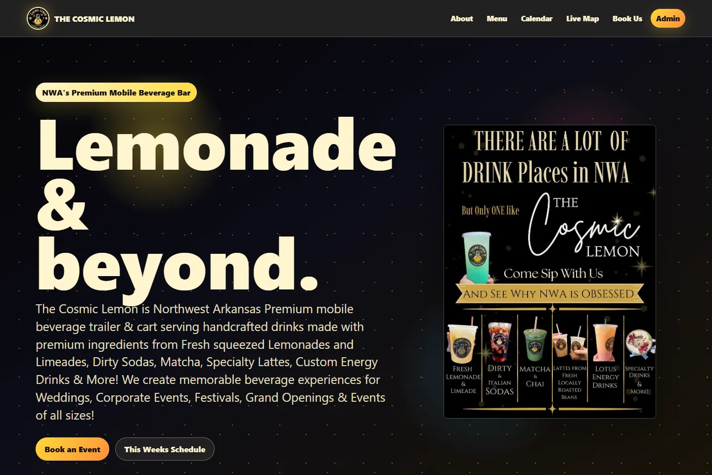 The Cosmic Lemon mobile beverage bar website